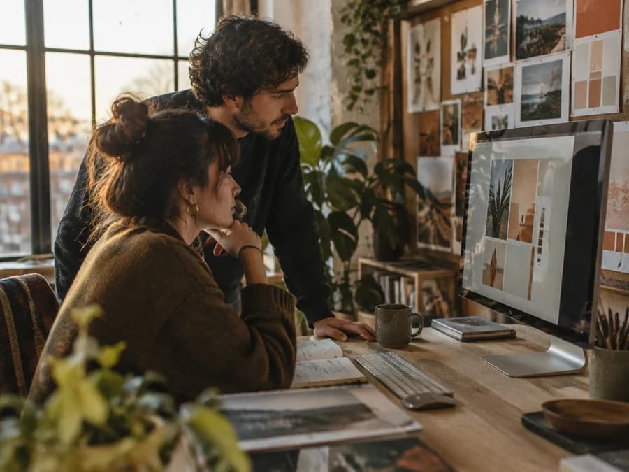 Bliq Studio team reviewing design work in the studio